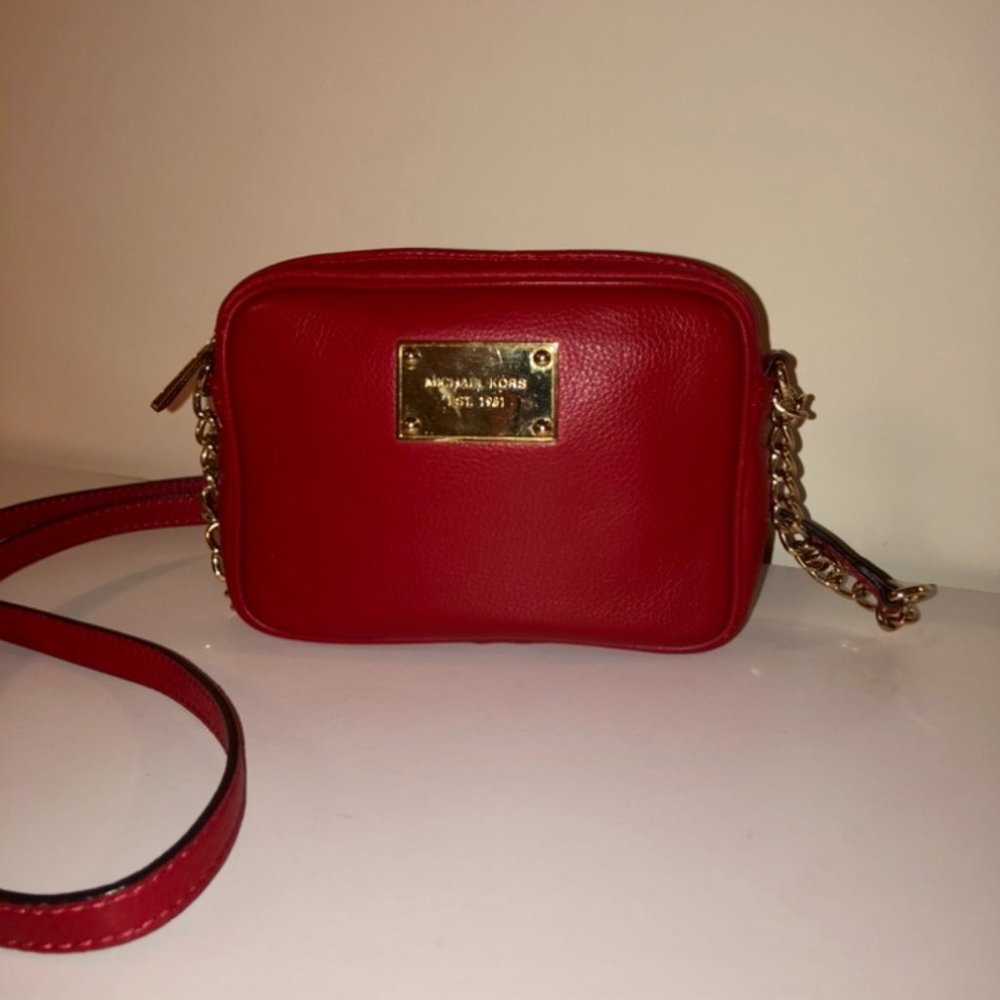Michael Kors Red Crossbody Bag with Gold Details
